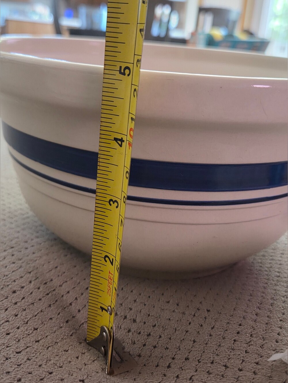 VTG Roseville Friendship Pottery Nesting Bowls Set 3 Blue Stripe Stoneware USA - Picture 11 of 16